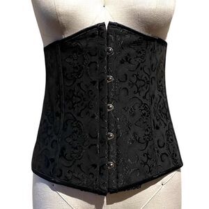 BLACK Jacquard Underbust Corset & Thong Large/5XL